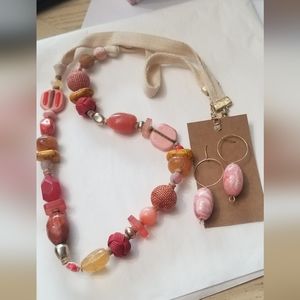 Chicos pink long necklace and earrings set